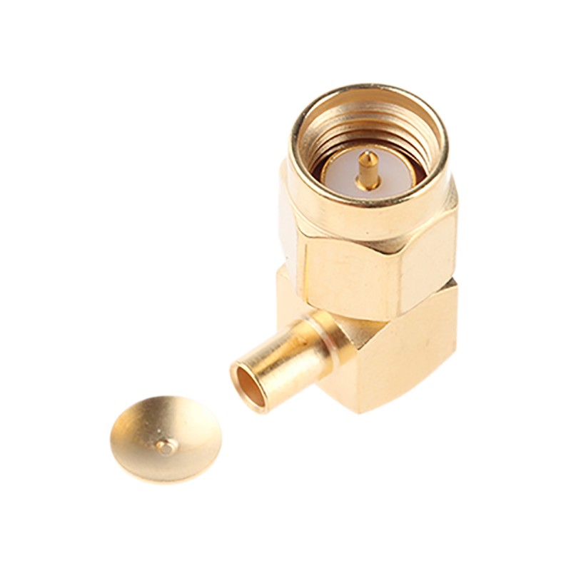 1 pcs - Radiall, Plug Cable Mount SMA Connector, 50Ω, Solder Termination, Right Angle Body