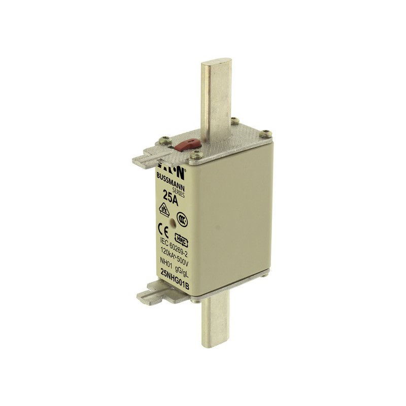 3 pcs - Eaton 25A Centred Tag Fuse, NH01, 500V ac