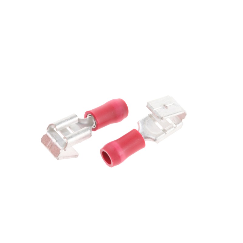 500 pcs - JST FVDDFM Red Insulated Female Spade Connector, Piggyback Terminal, 6.3 x 0.8mm Tab Size, 0.25mm² to 1.65mm²