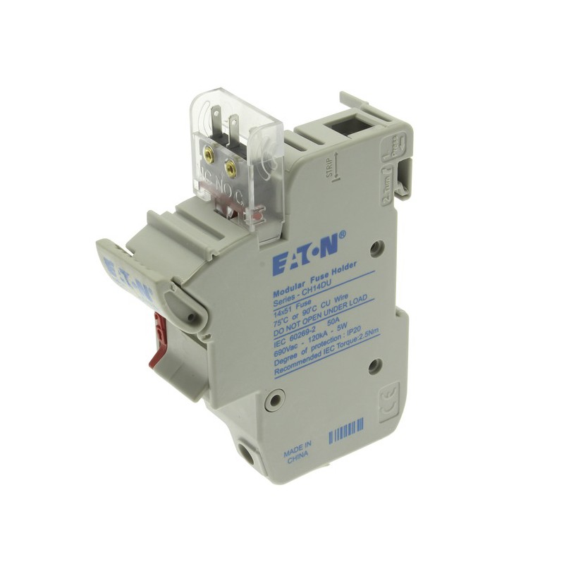 6 pcs - Eaton 50A Rail Mount Fuse Holder for 14 x 51mm Fuse, 1P, 690 V ac, 750V dc