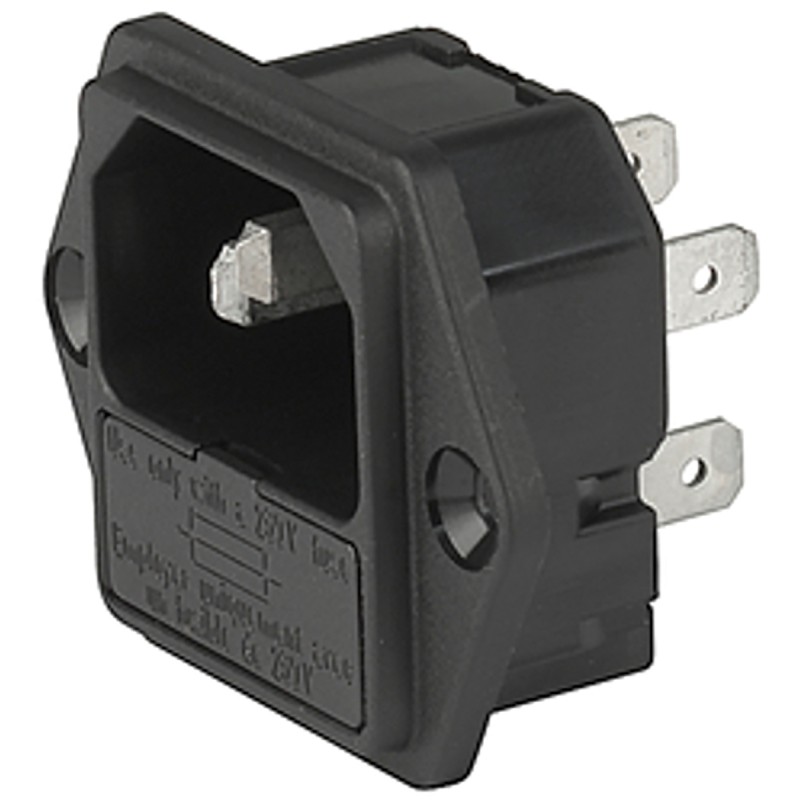 1 pcs - Schurter C14 Panel Mount IEC Connector Male, 10A, 250 V, Fuse Size 5 x 20mm