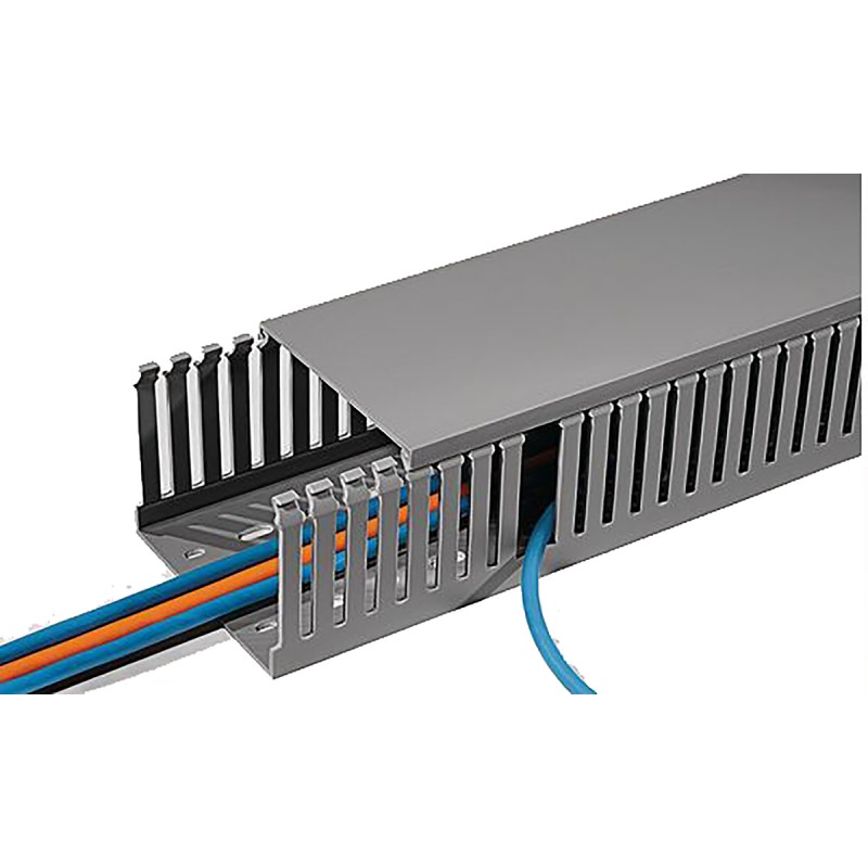 32 pcs - HellermannTyton HTWD-PD Grey Slotted Panel Trunking - Open Slot, W20 mm x D20mm, L2m, PVC