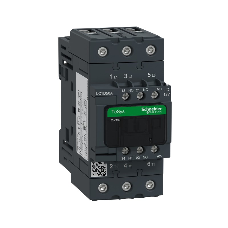 1 pcs - Schneider Electric LC1D Series Contactor, 12 V dc Coil, 3-Pole, 50 A, 3NO, 690 V ac/dc