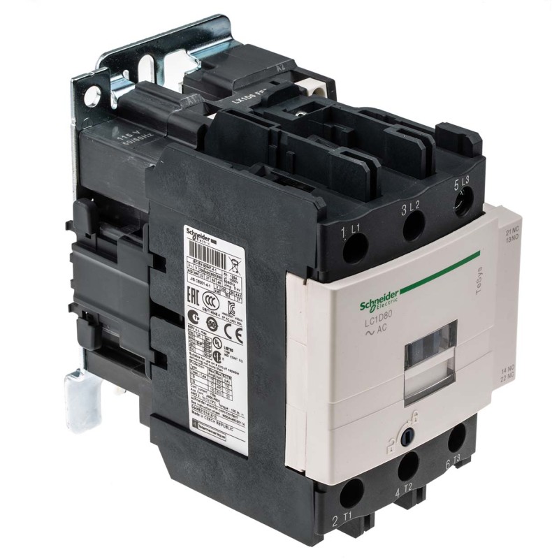 1 pcs - Schneider Electric LC1D Series Contactor, 115 V ac Coil, 3-Pole, 80 A, 45 kW, 3NO, 1 kV ac