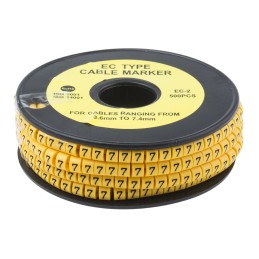 1 Reel of 500 - RS PRO Slide On Cable Markers, Black on Yellow, Pre-printed '7', 3.6 - 7.4mm Cable