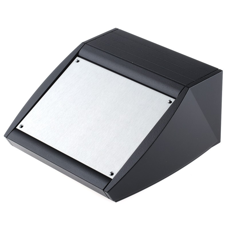 1 pcs - METCASE Unidesk Series Black Aluminium Desktop Enclosure, Sloped Front, 200 x 200 x 102mm