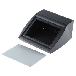 1 pcs - METCASE Unidesk Series Black Aluminium Desktop Enclosure, Sloped Front, 200 x 200 x 102mm