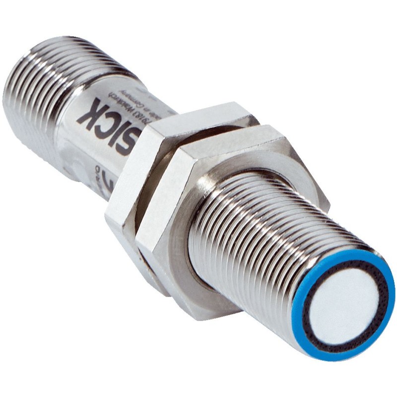 1 pcs - Sick UM12 Series Ultrasonic Barrel-Style Ultrasonic Sensor, M12 x 1, 20 - 250 mm Detection, NPN Output, 10