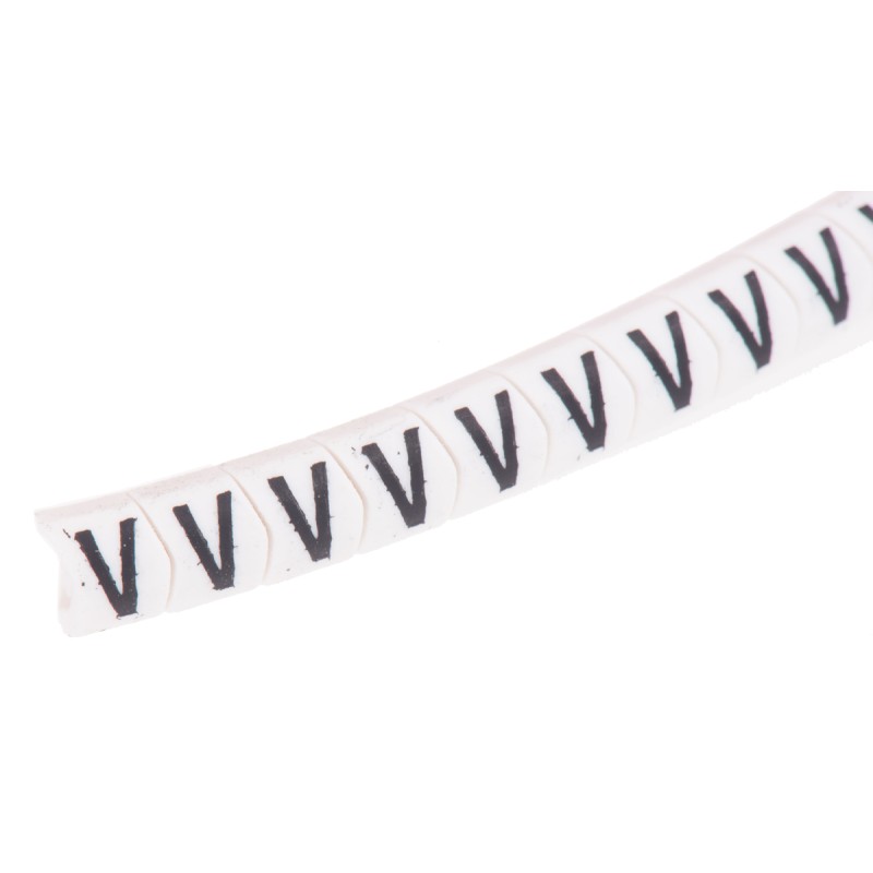 1 Bag of 250 - HellermannTyton Helagrip Slide On Cable Marker, Black on White, Pre-printed 'V', 2 - 5mm Cable