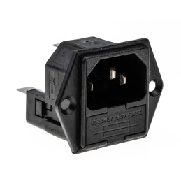 1 pcs - Bulgin C14 Panel Mount IEC Connector Male, 10A, 250 V, Fuse Size 5 x 20mm