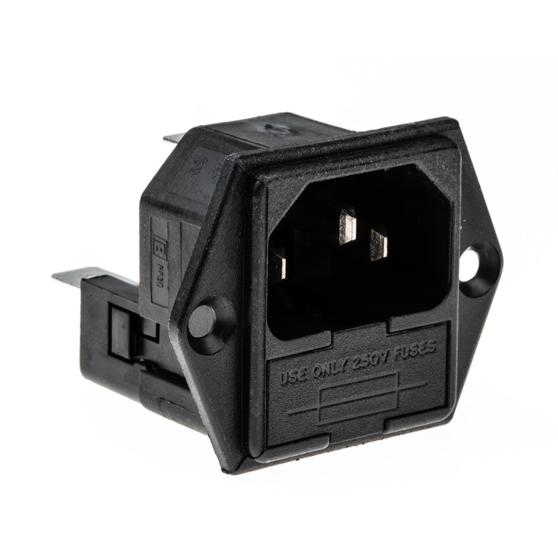 1 pcs - Bulgin C14 Panel Mount IEC Connector Male, 10A, 250 V, Fuse Size 5 x 20mm