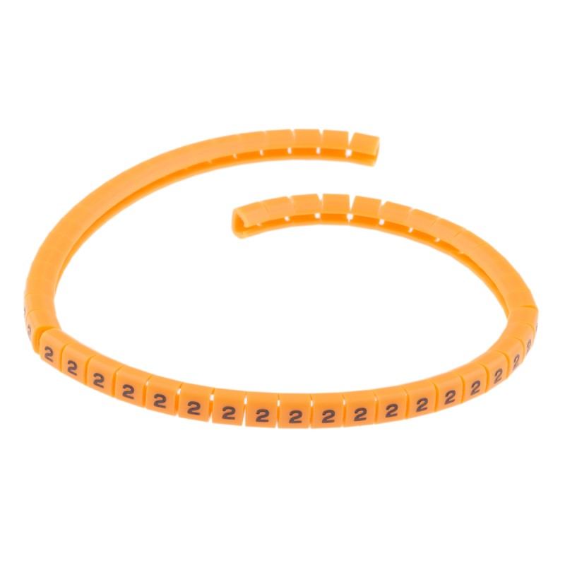 1 Reel of 100 - RS PRO Snap On Cable Markers, Black on Orange, Pre-printed '2', 3 - 3.4mm Cable