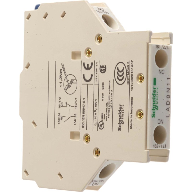 1 pcs - Schneider Electric Auxiliary Contact Block, 2 Contact, 1NO + 1NC, Side, TeSys