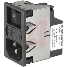 1 pcs - Schurter 1A, 125 V ac, 250 V ac Male Snap-In Filtered IEC Connector 2 Pole KMF1.1211.11, Quick Connect 1 Fuse