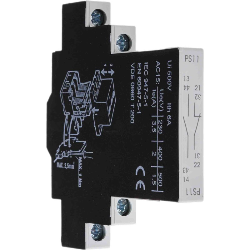 1 pcs - RS PRO Auxiliary Contact, 2 Contact, 1NC + 1NO, DIN Rail Mount