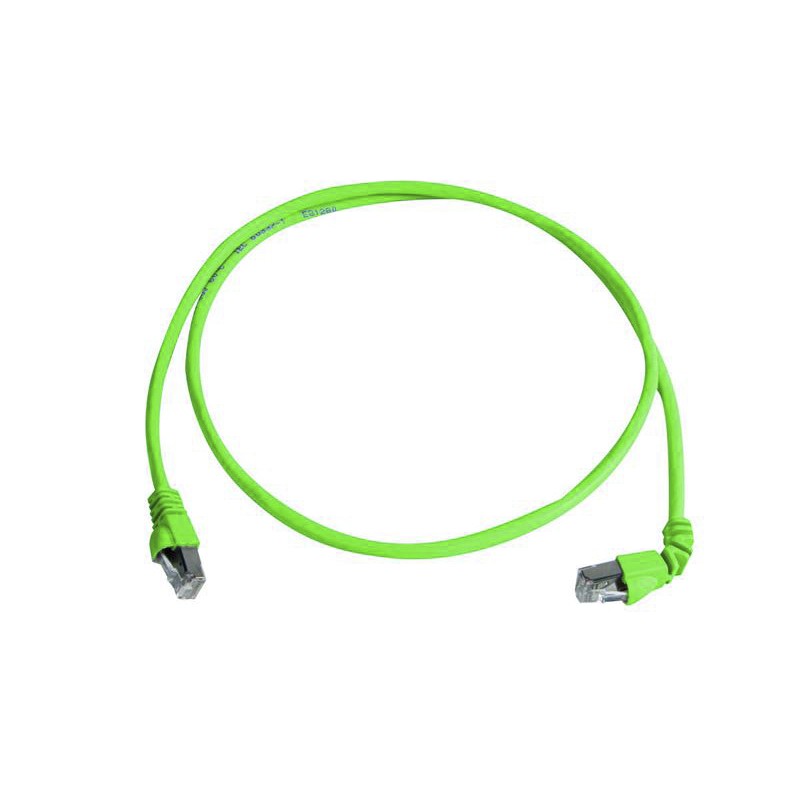 1 pcs - Telegartner Cat6a Right Angle Male RJ45 to Male RJ45 Ethernet Cable, S/FTP, Green LSZH Sheath, 2m