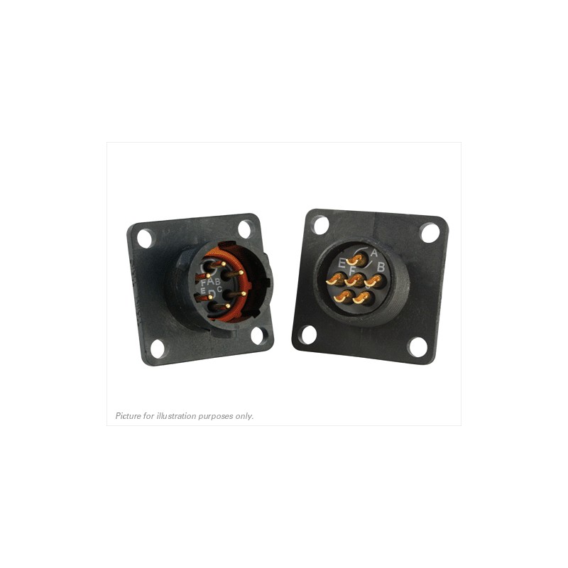 1 pcs - Souriau Circular Connector, 6 Contacts, Flange Mount, Plug, Male, IP68, IP69K, UTS Series