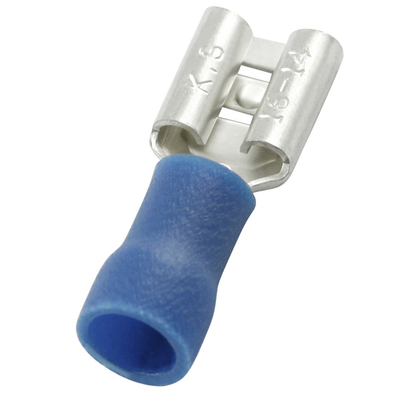 100 pcs - RS PRO Blue Insulated Female Spade Connector, Receptacle, 0.8 x 6.35mm Tab Size, 1.5mm² to 2.5mm²