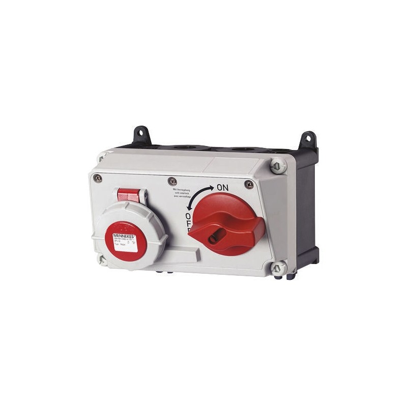 1 pcs - MENNEKES Right Angle Switchable IP67 Industrial Interlock Socket 3PN+E, Earthing Position 6h, 32A, 400 V