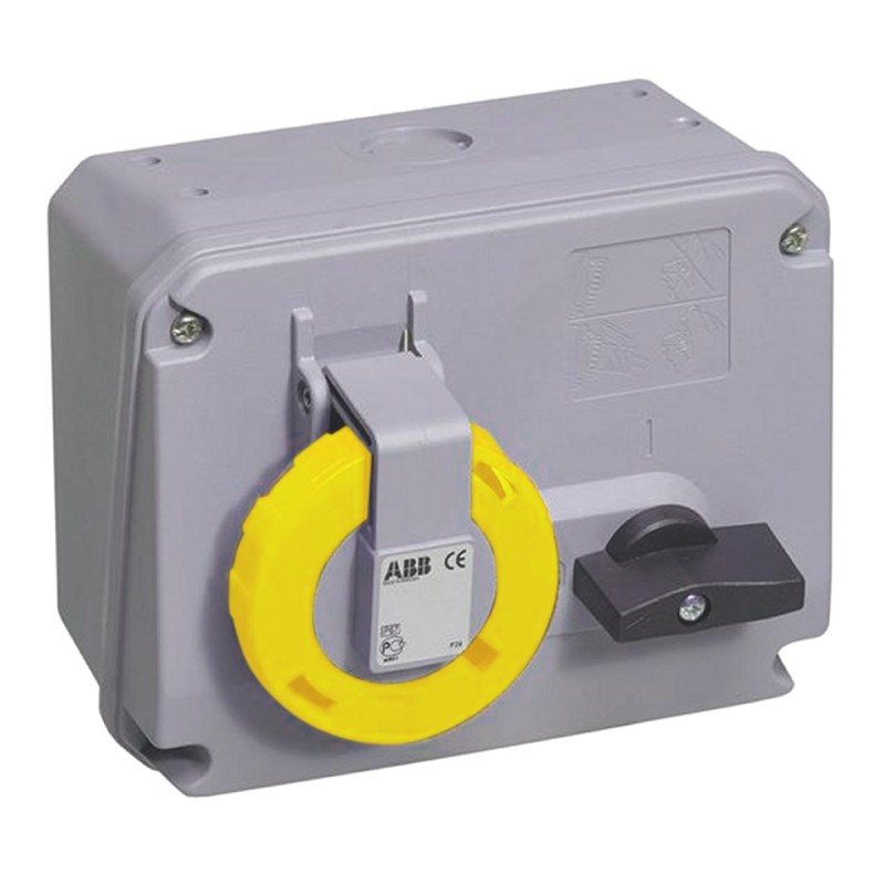 1 pcs - ABB Horizontal Switchable IP67 Industrial Interlock Socket 2P+E, 16A, 100 - 130 V