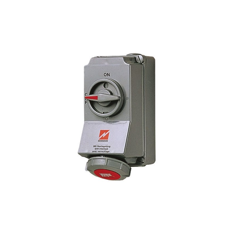 1 pcs - MENNEKES Right Angle Switchable IP67 Industrial Interlock Socket 3PN+E, Earthing Position 6h, 16A, 400 V