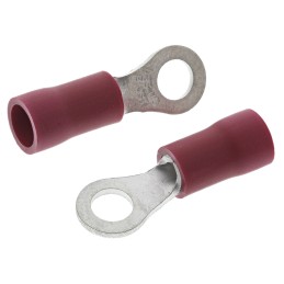 100 pcs - JST, FV Insulated Ring Terminal, M3 (6 - 12) Stud Size, 0.25mm² to 1.65mm² Wire Size, Red