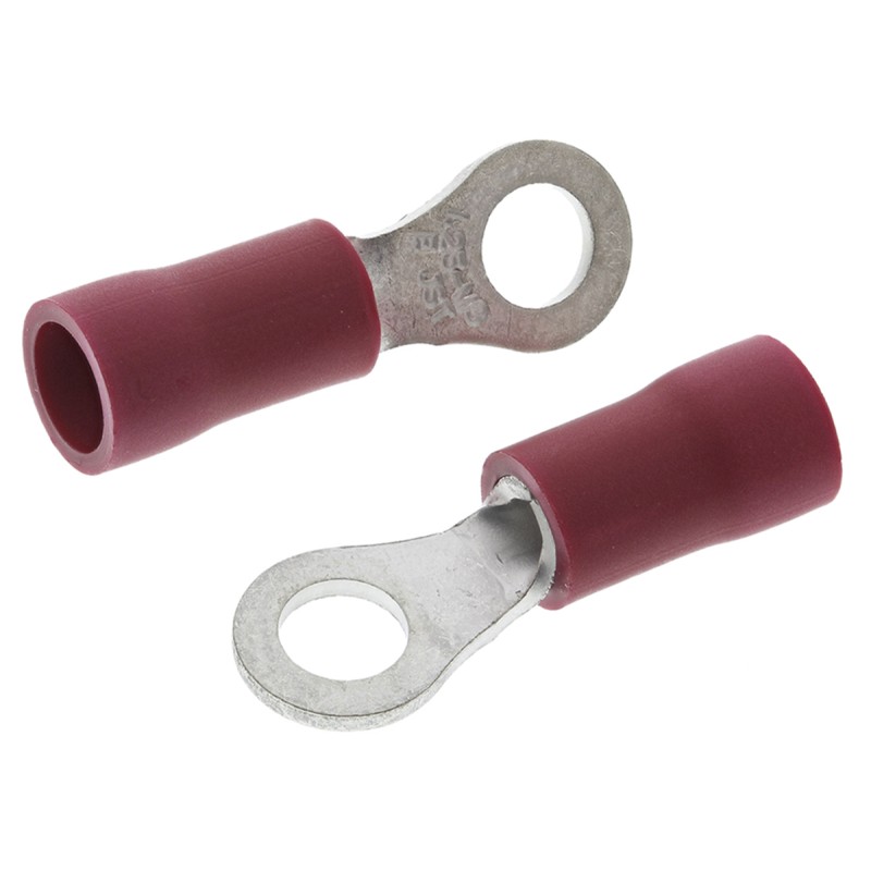 100 pcs - JST, FV Insulated Ring Terminal, M3 (6 - 12) Stud Size, 0.25mm² to 1.65mm² Wire Size, Red