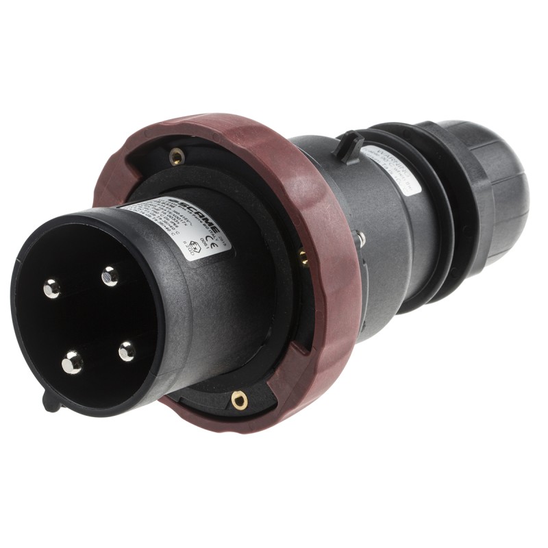 1 pcs - Scame IP66 Red Cable Mount 3P + E Power Connector Plug ATEX, IECEx, Rated At 64A, 380 - 415 V