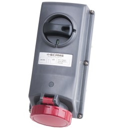 1 pcs - Scame IP67 Red Panel Mount 3P + E Right Angle Industrial Power Socket, Rated At 32A, 415 V