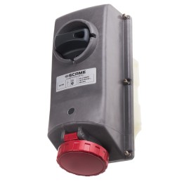 1 pcs - Scame IP67 Red Panel Mount 3P + E Right Angle Industrial Power Socket, Rated At 16A, 415 V