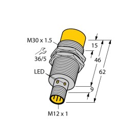 1 pcs - Turck Inductive Barrel-Style Proximity Sensor, M30 x 1.5, 30 mm Detection, PNP Output, 30 V, IP68