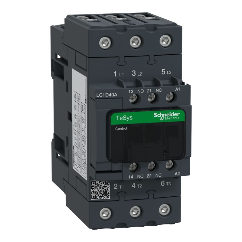1 pcs - Schneider Electric LC1D Series Contactor, 3-Pole, 40 A, 1 NO + 1 NC