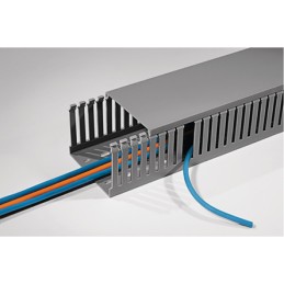 16 pcs - HellermannTyton HTWD-PD Grey Slotted Panel Trunking - Open Slot, W25 mm x D75mm, L2m, PVC
