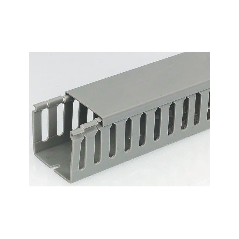 8 pcs - RS PRO Grey Slotted Panel Trunking - Open Slot, W100 mm x D100mm, L2m, PVC