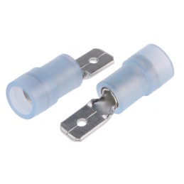 100 pcs - RS PRO Blue Insulated Male Spade Connector, Tab, 4.8 x 0.8mm Tab Size, 1.5mm² to 2.5mm²