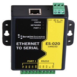 1 pcs - Brainboxes Serial Device Server, 1 Ethernet Port, 1 Serial Port, RS232 Interface, 1Mbit/s Baud Rate