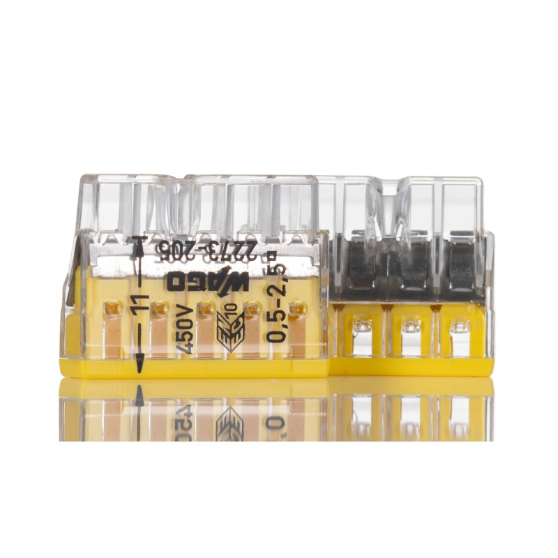 10 pcs - Wago 2273 COMPACT PUSH WIRE Series Junction Box Connector, 5-Way, 24A, 20 - 16 AWG Wire, Push-In Termination