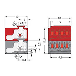 10 pcs - Wago 243 Series PCB Terminal Block, 5.75mm Pitch, Cable Mount, Push In Termination