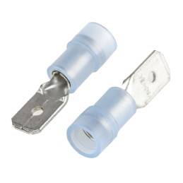 100 pcs - RS PRO Blue Insulated Male Spade Connector, Tab, 0.8 x 6.35mm Tab Size, 1.5mm² to 2.5mm²