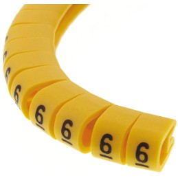 1 Reel of 500 - RS PRO Slide On Cable Markers, Black on Yellow, Pre-printed '6', 3.6 - 7.4mm Cable