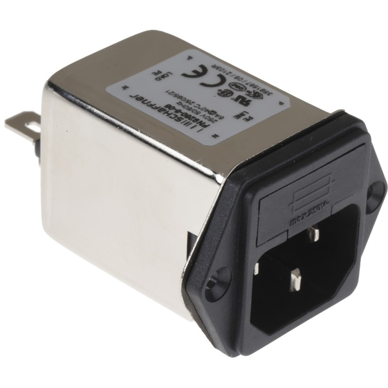 1 pcs - Schaffner 6A, 250 V ac Male Panel Mount IEC Inlet Filter FN9260-6-06, Faston 2 Fuse