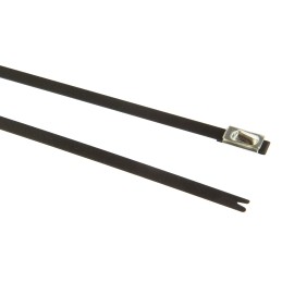 1 Bag of 100 - HellermannTyton Cable Tie, Roller Ball, 362mm x 4.6 mm, Black Polyester Coated Stainless Steel, Pk-100