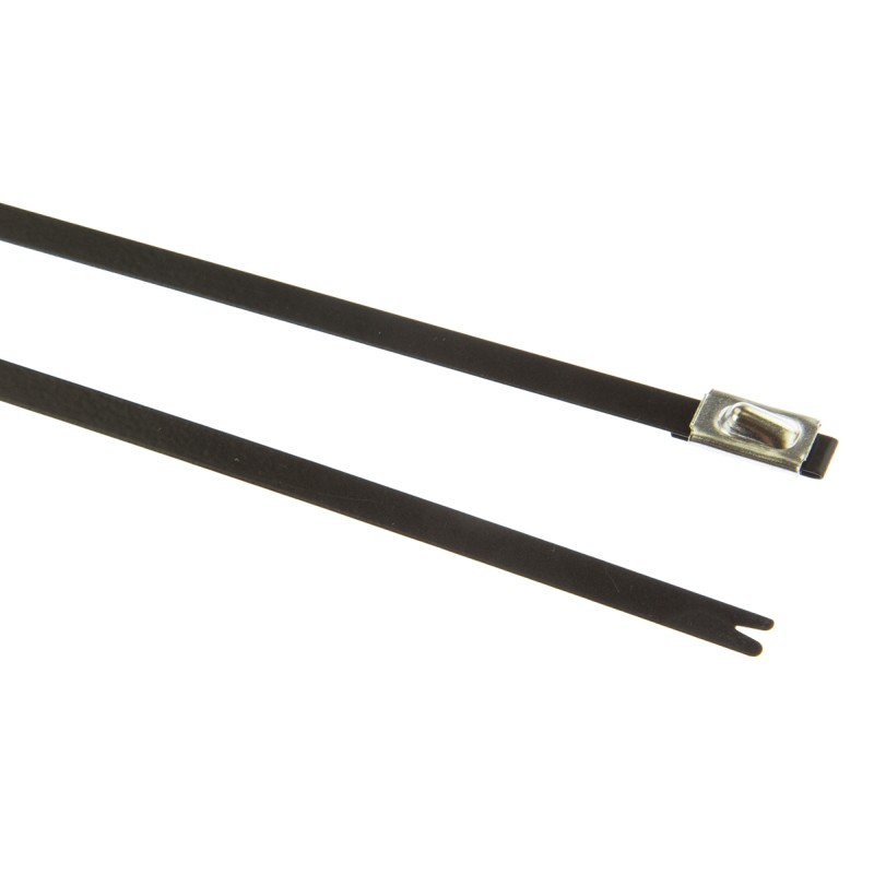 1 Bag of 100 - HellermannTyton Cable Tie, Roller Ball, 362mm x 4.6 mm, Black Polyester Coated Stainless Steel, Pk-100