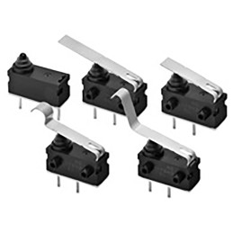 10 pcs - Omron Long Straight Lever Subminiature Micro Switch, PCB Terminal, 100 mA, SPST, IP67