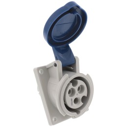 1 pcs - MENNEKES IP44 Blue Panel Mount 3P Angled Industrial Power Socket, Rated At 16A, 230 V