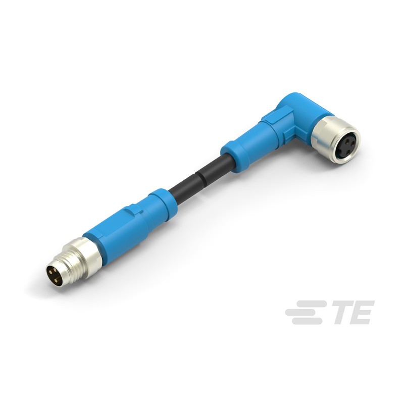 1 pcs - TE Connectivity Right Angle Female, Male 3 way M8 to Straight 3 way M8 Sensor Actuator Cable, 500mm