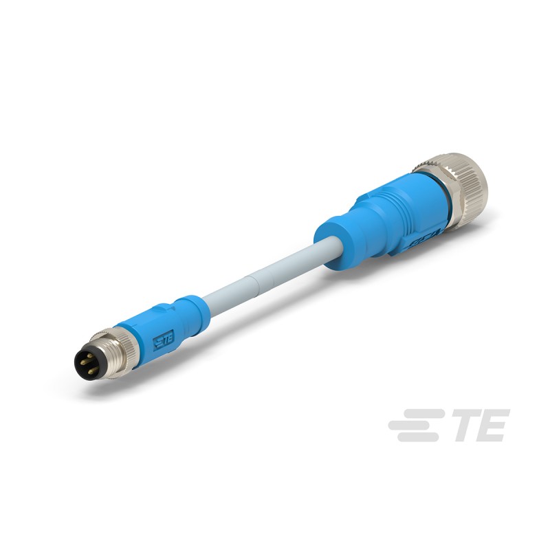 1 pcs - TE Connectivity Straight Male 4 way M8 to Straight Female 4 way M12 Sensor Actuator Cable, 1m