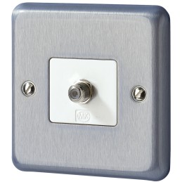 1 pcs - F-Type Satellite Socket Brushed Chrome Female 1 Outlet F Connector, Flush Mount