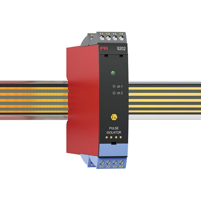 1 pcs - PR Electronics 9200 Series Pulse Isolator, NAMUR Sensor, Switch Input, Relay Output, 19.2 - 31.2V dc Supply