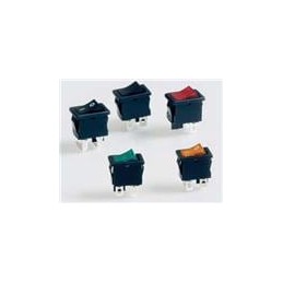 1 pcs : R1973BBLKGILEL3 - Rocker Switches 9A 125VAC DPST Left Angle PC Pin